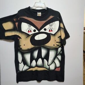 Vintage 1997 Looney Tunes Tazmanian Devil T Shirt AOP Mens Large Freeze